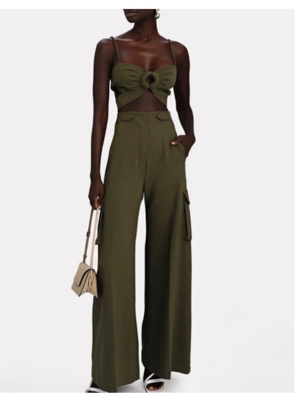 RONNY KOBO | $338 Chuck Wide-Leg Cargo Pants in Olive/Army, Size Medium